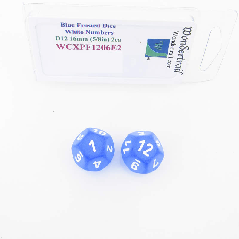 WCXPF1206E2 Blue Frosted Dice White Numbers D12 16mm Pack of 2 (ONLINE ORDER ONLY)