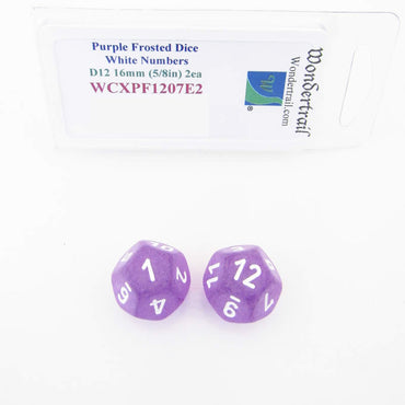 WCXPF1207E2 Purple Frosted Dice White Numbers D12 16mm Pack of 2 (ONLINE ORDER ONLY)