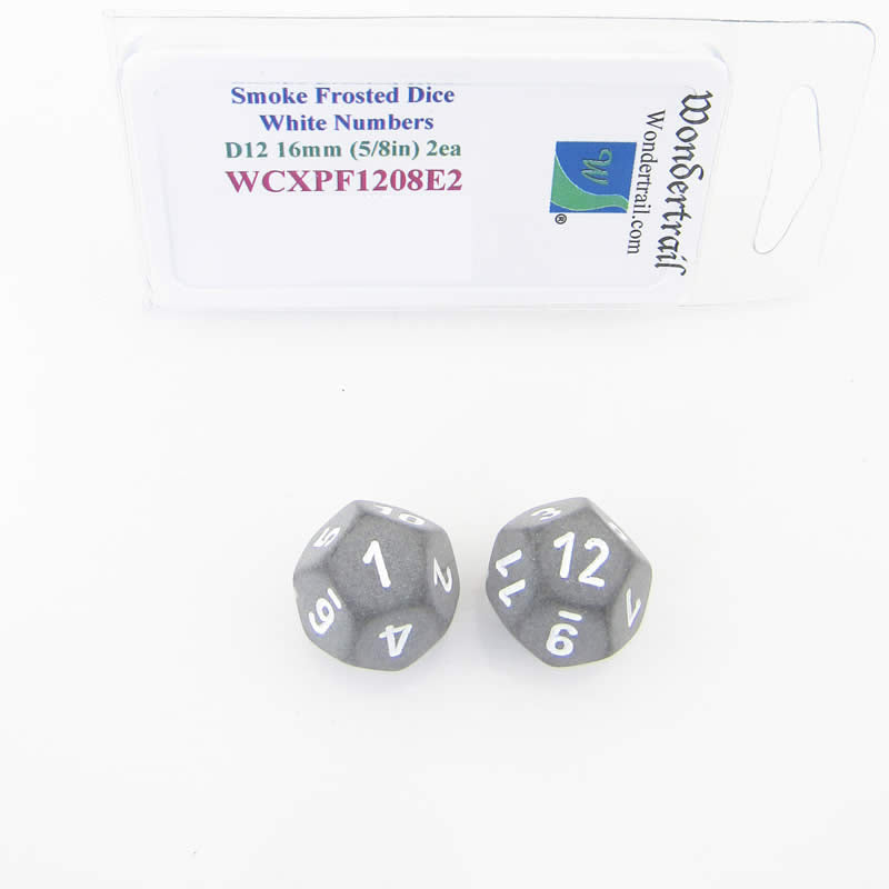 WCXPF1208E2 Smoke Frosted Dice White Numbers D12 16mm Pack of 2 (ONLINE ORDER ONLY)