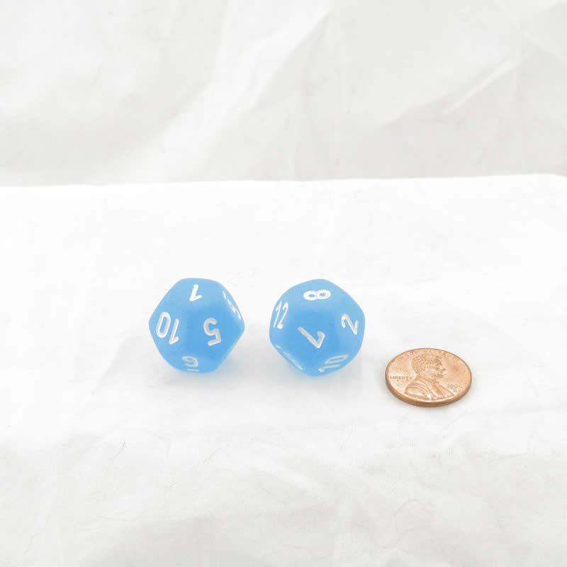 WCXPF1216E2 Caribbean Blue Frosted Dice White Numbers D12 16mm Pack of 2 (ONLINE ORDER ONLY)