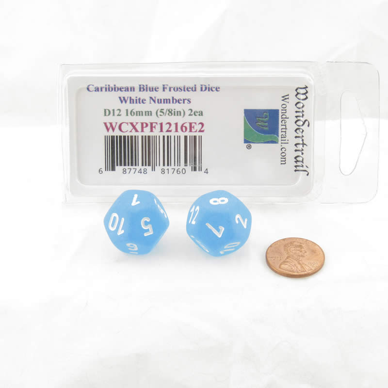 WCXPF1216E2 Caribbean Blue Frosted Dice White Numbers D12 16mm Pack of 2 (ONLINE ORDER ONLY)