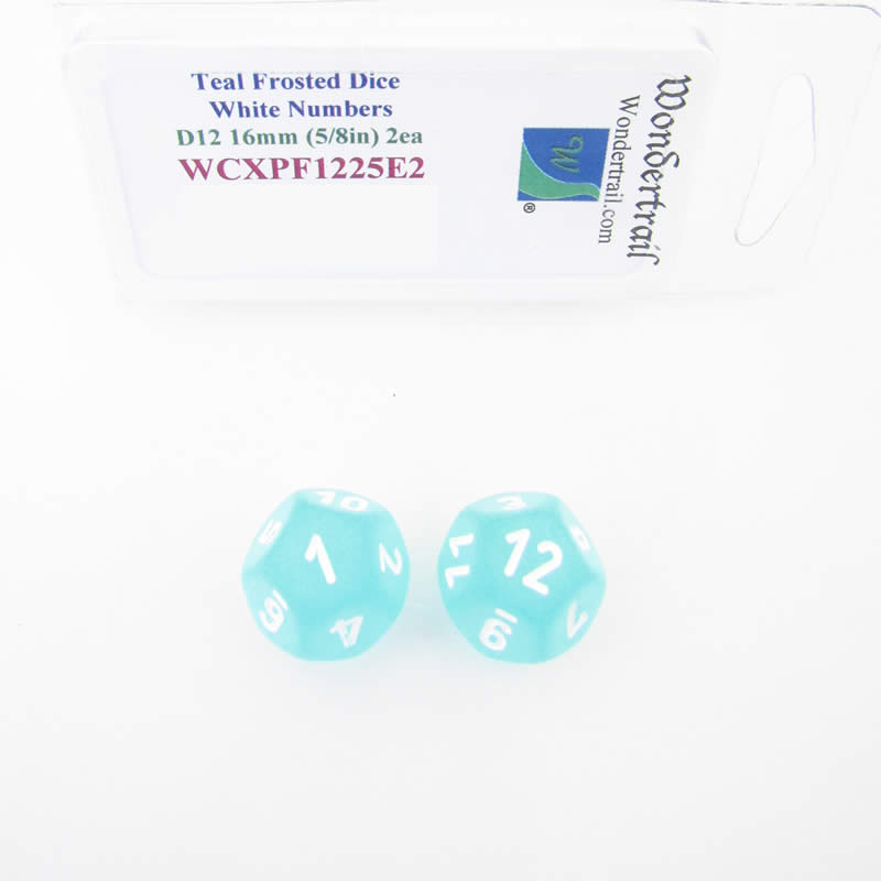 WCXPF1225E2 Teal Frosted Dice White Numbers D12 16mm Pack of 2 (ONLINE ORDER ONLY)