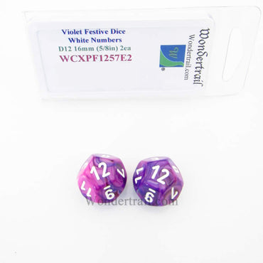 WCXPF1257E2 Violet Festive Dice White Numbers D12 16mm Pack of 2 (ONLINE ORDER ONLY)