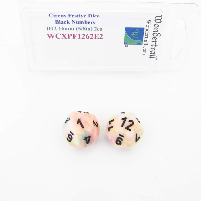 WCXPF1262E2 Circus Festive Dice Black Numbers D12 16mm Pack of 2 (ONLINE ORDER ONLY)