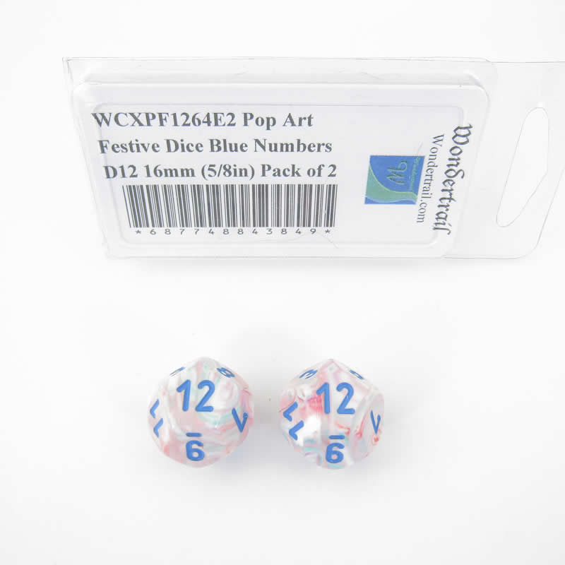 WCXPF1264E2 Pop Art Festive Dice Blue Numbers D12 16mm (5/8in) Pack of 2 (ONLINE ORDER ONLY)