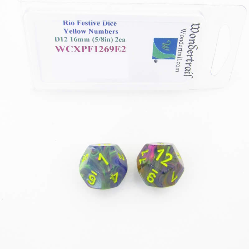 WCXPF1269E2 Rio Festive Dice Yellow Numbers D12 16mm Pack of 2 (ONLINE ORDER ONLY)