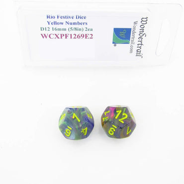WCXPF1269E2 Rio Festive Dice Yellow Numbers D12 16mm Pack of 2 (ONLINE ORDER ONLY)