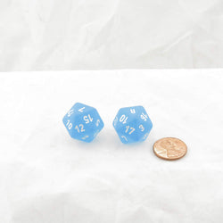 WCXPF2016E2 Caribbean Blue Frosted Dice White Numbers D20 16mm Pack of 2 (ONLINE ORDER ONLY)