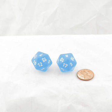 WCXPF2016E2 Caribbean Blue Frosted Dice White Numbers D20 16mm Pack of 2 (ONLINE ORDER ONLY)