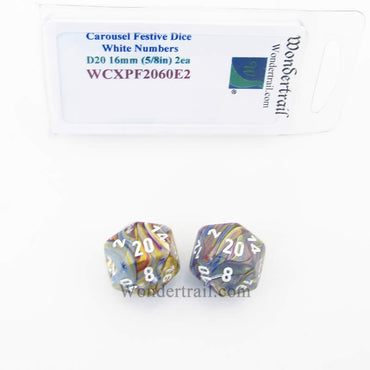 WCXPF2060E2 Carousel Festive Dice White Numbers D20 16mm Pack of 2 (ONLINE ORDER ONLY)
