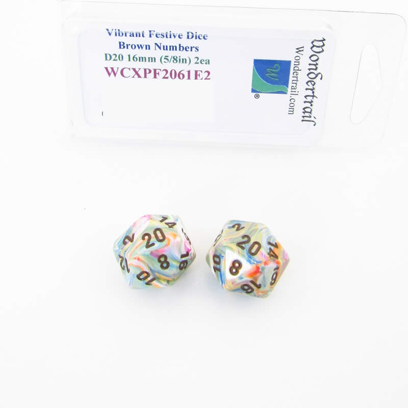 WCXPF2061E2 Vibrant Festive Dice Brown Numbers D20 16mm Pack of 2 (ONLINE ORDER ONLY)