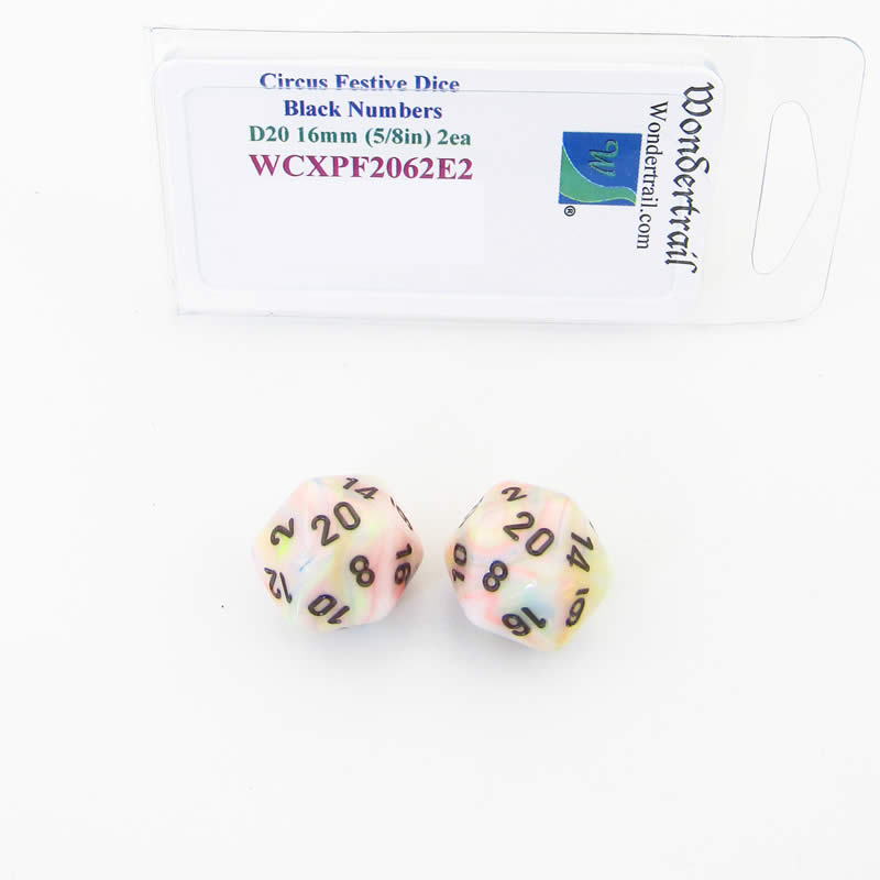 WCXPF2062E2 Circus Festive Dice Black Numbers D20 16mm Pack of 2 (ONLINE ORDER ONLY)
