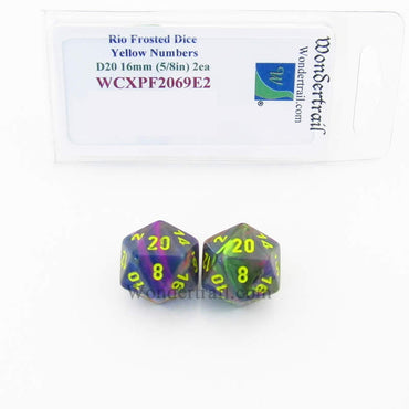 WCXPF2069E2 Rio Festive Dice Yellow Numbers D20 16mm Pack of 2 (ONLINE ORDER ONLY)