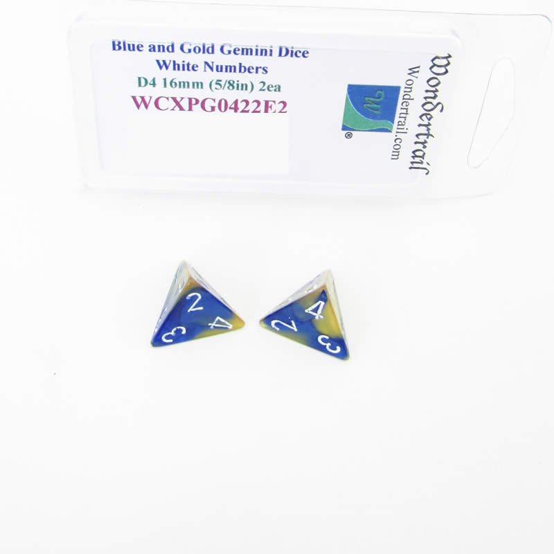 WCXPG0422E2 Blue and Gold Gemini Dice White Numbers D4 16mm Pack of 2 (ONLINE ORDER ONLY)