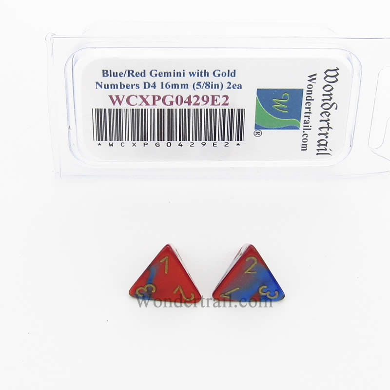 WCXPG0429E2 Blue Red Gemini Dice Gold Numbers D4 16mm Pack of 2 (ONLINE ORDER ONLY)