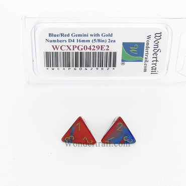 WCXPG0429E2 Blue Red Gemini Dice Gold Numbers D4 16mm Pack of 2 (ONLINE ORDER ONLY)