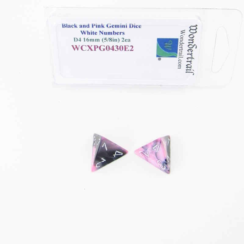 WCXPG0430E2 Black Pink Gemini Dice White Numbers D4 16mm Pack of 2 (ONLINE ORDER ONLY)