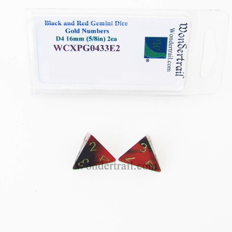 WCXPG0433E2 Black Red Gemini Dice Gold Numbers D4 16mm Pack of 2 (ONLINE ORDER ONLY)