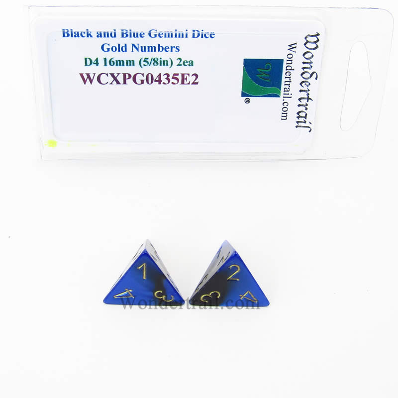 WCXPG0435E2 Black Blue Gemini Dice Gold Numbers D4 16mm Pack of 2 (ONLINE ORDER ONLY)
