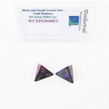 WCXPG0440E2 Black Purple Gemini Dice Gold Numbers D4 16mm Pack of 2 (ONLINE ORDER ONLY)
