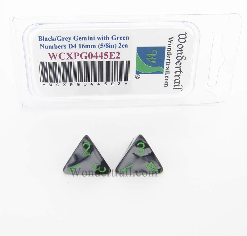 WCXPG0445E2 Black Grey Gemini Dice Green Numbers D4 16mm Pack of 2 (ONLINE ORDER ONLY)