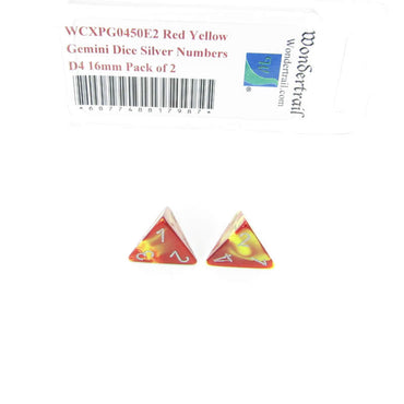WCXPG0450E2 Red Yellow Gemini Dice Silver Numbers D4 16mm Pack of 2 (ONLINE ORDER ONLY)