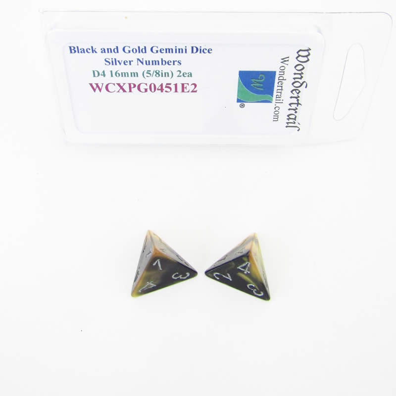 WCXPG0451E2 Black Gold Gemini Dice Silver Numbers D4 16mm Pack of 2 (ONLINE ORDER ONLY)