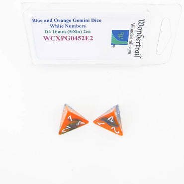 WCXPG0452E2 Blue Orange Gemini Dice White Numbers D4 16mm Pack of 2 (ONLINE ORDER ONLY)
