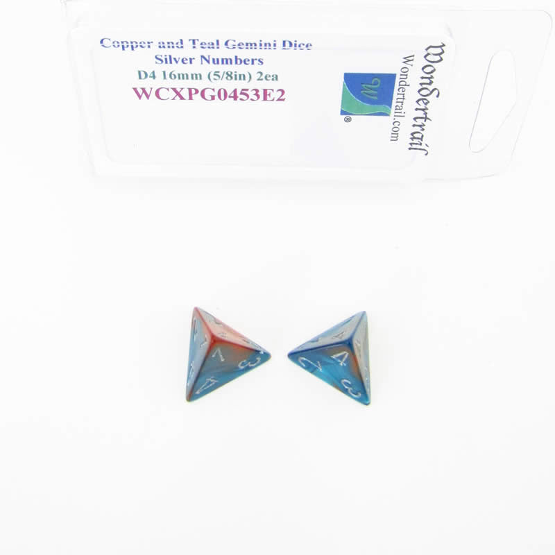 WCXPG0453E2 Copper Teal Gemini Dice Silver Numbers D4 16mm Pack of 2 (ONLINE ORDER ONLY)