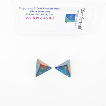 WCXPG0453E2 Copper Teal Gemini Dice Silver Numbers D4 16mm Pack of 2 (ONLINE ORDER ONLY)