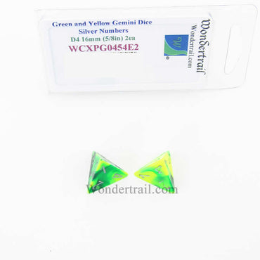 WCXPG0454E2 Green Yellow Gemini Dice Silver Numbers D4 16mm Pack of 2 (ONLINE ORDER ONLY)