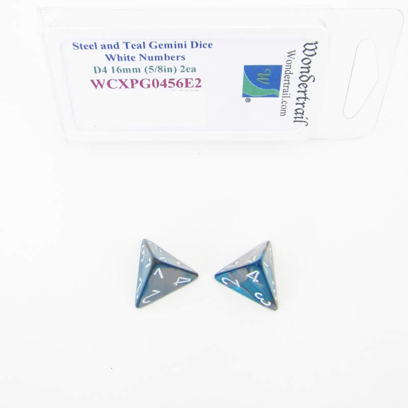 WCXPG0456E2 Steel Teal Gemini Dice White Numbers D4 16mm Pack of 2 (ONLINE ORDER ONLY)