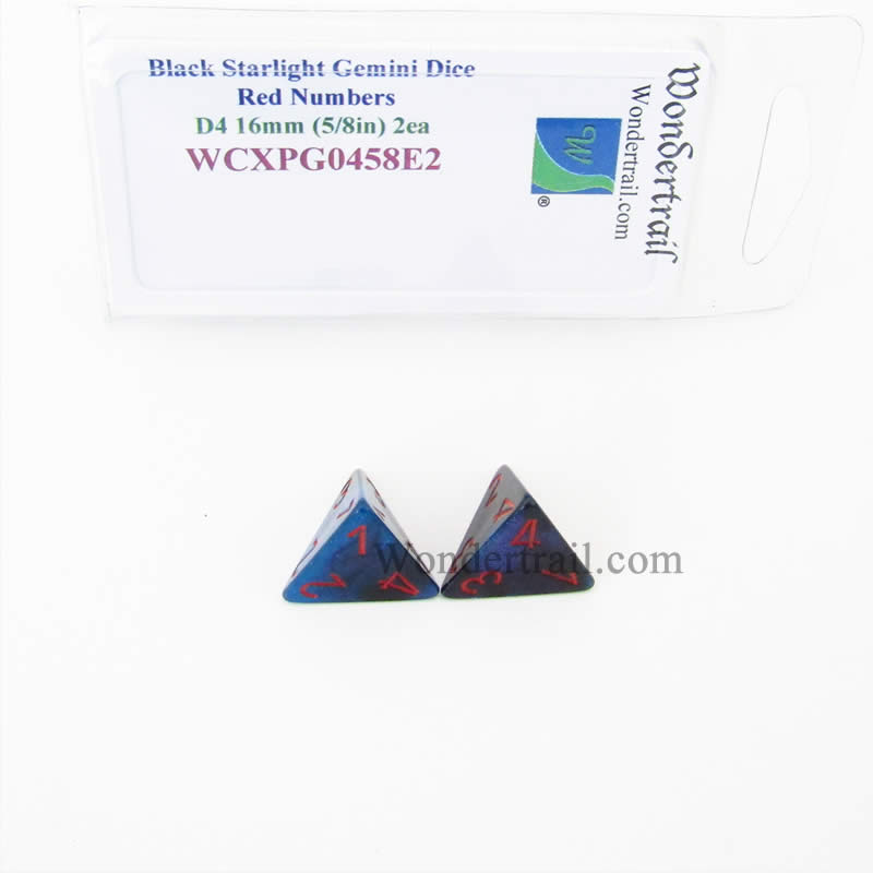 WCXPG0458E2 Black Starlight Gemini Dice Red Numbers D4 16mm Pack of 2 (ONLINE ORDER ONLY)