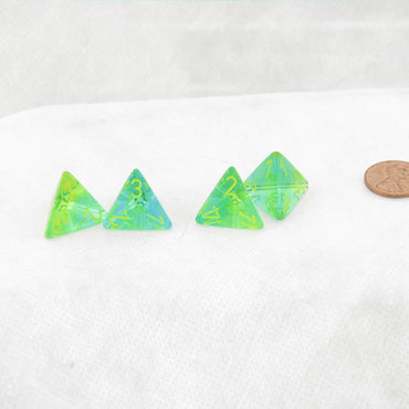 WCXPG0466E4 Green and Teal Translucent Gemini Dice Yellow Numbers D4 16mm (5/8in) Pack of 4 (ONLINE ORDER ONLY)