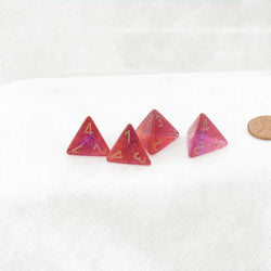 WCXPG0467E4 Red and Violet Translucent Gemini Dice Gold Numbers D4 16mm (5/8in) Pack of 4 (ONLINE ORDER ONLY)
