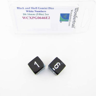 WCXPG0646E2 Black Shell Gemini Dice White Numbers D6 16mm Pack of 2 (ONLINE ORDER ONLY)