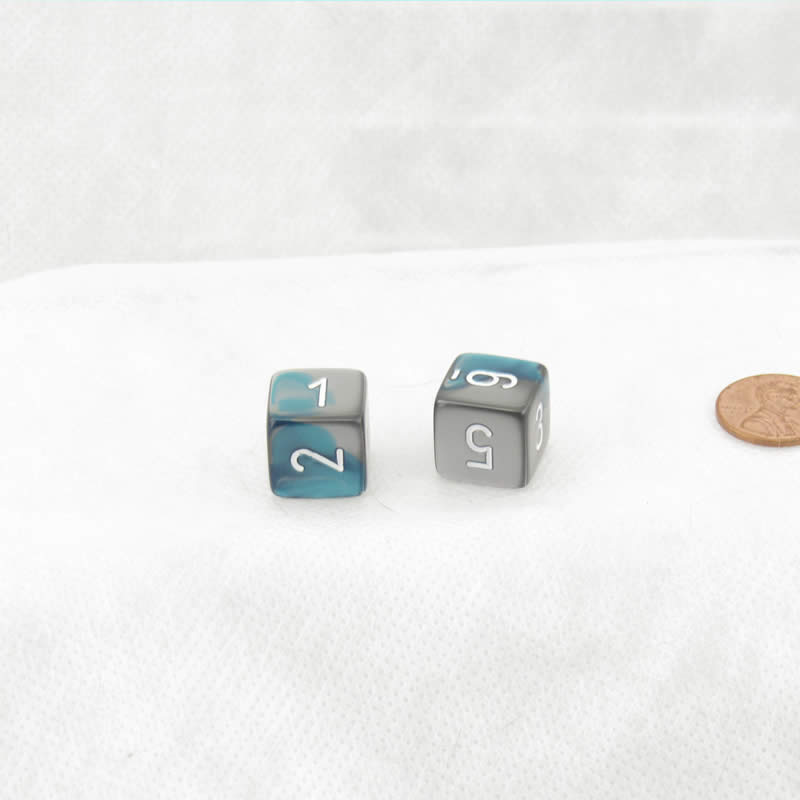 WCXPG0656E2 Steel Teal Gemini Dice White Numbers D6 16mm Pack of 2 (ONLINE ORDER ONLY)