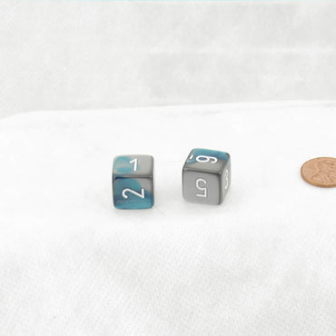 WCXPG0656E2 Steel Teal Gemini Dice White Numbers D6 16mm Pack of 2 (ONLINE ORDER ONLY)