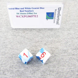 WCXPG0657E2 Astral Blue White Gemini Dice Red Numbers D6 16mm Pack of 2 (ONLINE ORDER ONLY)