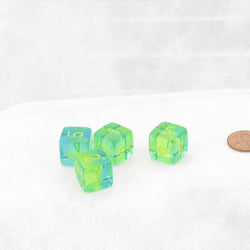 WCXPG0666E4 Green Teal Translucent Gemini Dice Yellow Colored Numbers D6 16mm (5/8in) Pack of 4 (ONLINE ORDER ONLY)