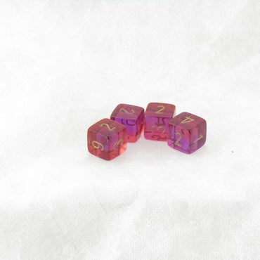 WCXPG0667E4 Red and Violet Translucent Gemini Dice Gold Colored Numbers D6 16mm (5/8in) Pack of 4 (ONLINE ORDER ONLY)