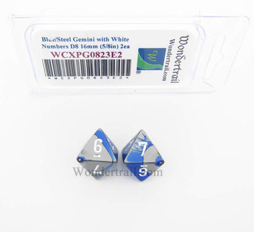 WCXPG0823E2 Blue Steel Gemini Dice White Numbers D8 16mm Pack of 2 (ONLINE ORDER ONLY)