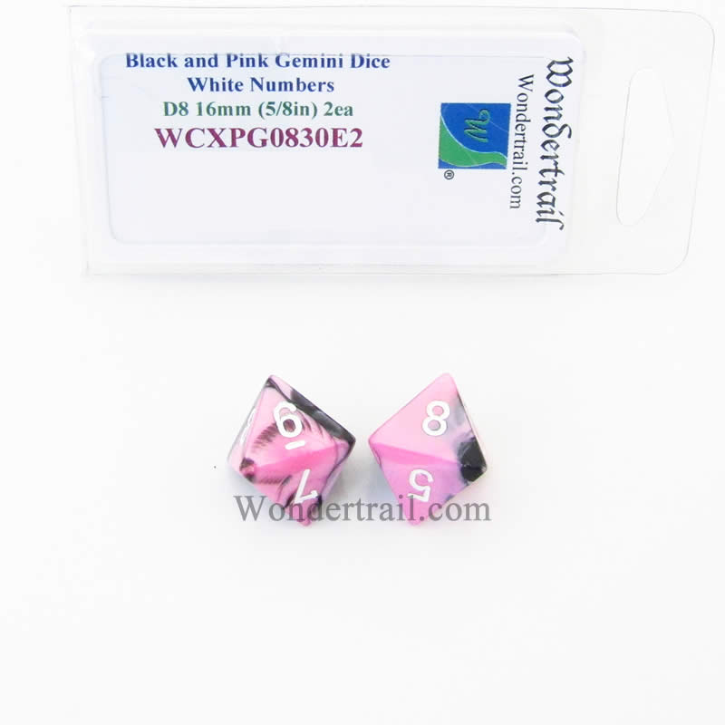 WCXPG0830E2 Black Pink Gemini Dice White Numbers D8 16mm Pack of 2 (ONLINE ORDER ONLY)