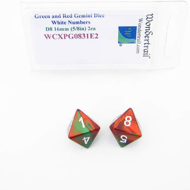 WCXPG0831E2 Green Red Gemini Dice White Numbers D8 16mm Pack of 2 (ONLINE ORDER ONLY)