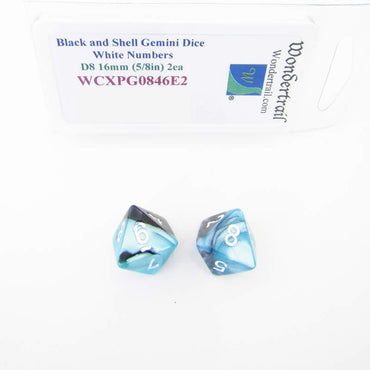 WCXPG0846E2 Black Shell Gemini Dice White Numbers D8 16mm Pack of 2 (ONLINE ORDER ONLY)