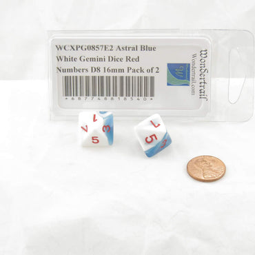 WCXPG0857E2 Astral Blue White Gemini Dice Red Numbers D8 16mm Pack of 2 (ONLINE ORDER ONLY)
