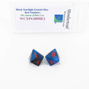 WCXPG0858E2 Black Starlight Gemini Dice Red Numbers D8 16mm Pack of 2 (ONLINE ORDER ONLY)