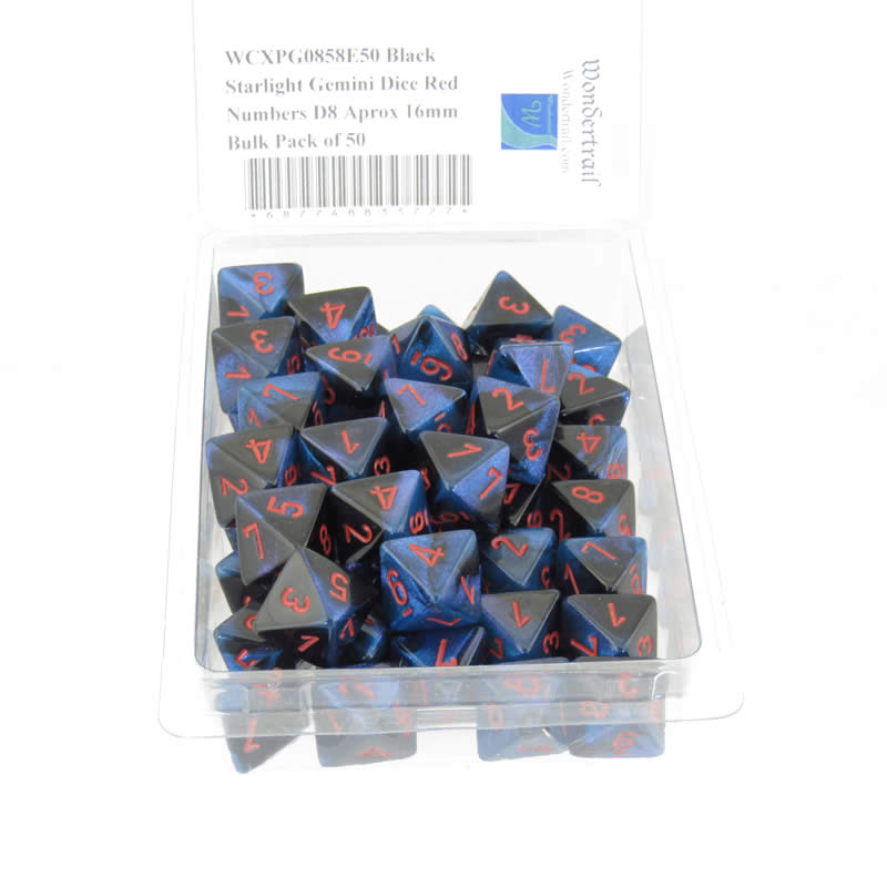 WCXPG0858E50 Black Starlight Gemini Dice Red Numbers D8 Aprox 16mm Bulk Pack of 50 (ONLINE ORDER ONLY)