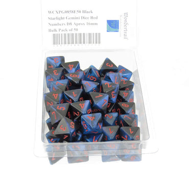 WCXPG0858E50 Black Starlight Gemini Dice Red Numbers D8 Aprox 16mm Bulk Pack of 50 (ONLINE ORDER ONLY)