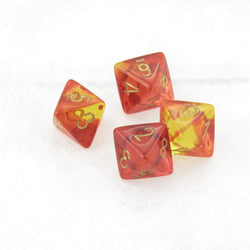 WCXPG0868E4 Red and Yellow Translucent Gemini Dice Gold Numbers D8 Aprox 16mm (5/8in) Pack of 4 (ONLINE ORDER ONLY)